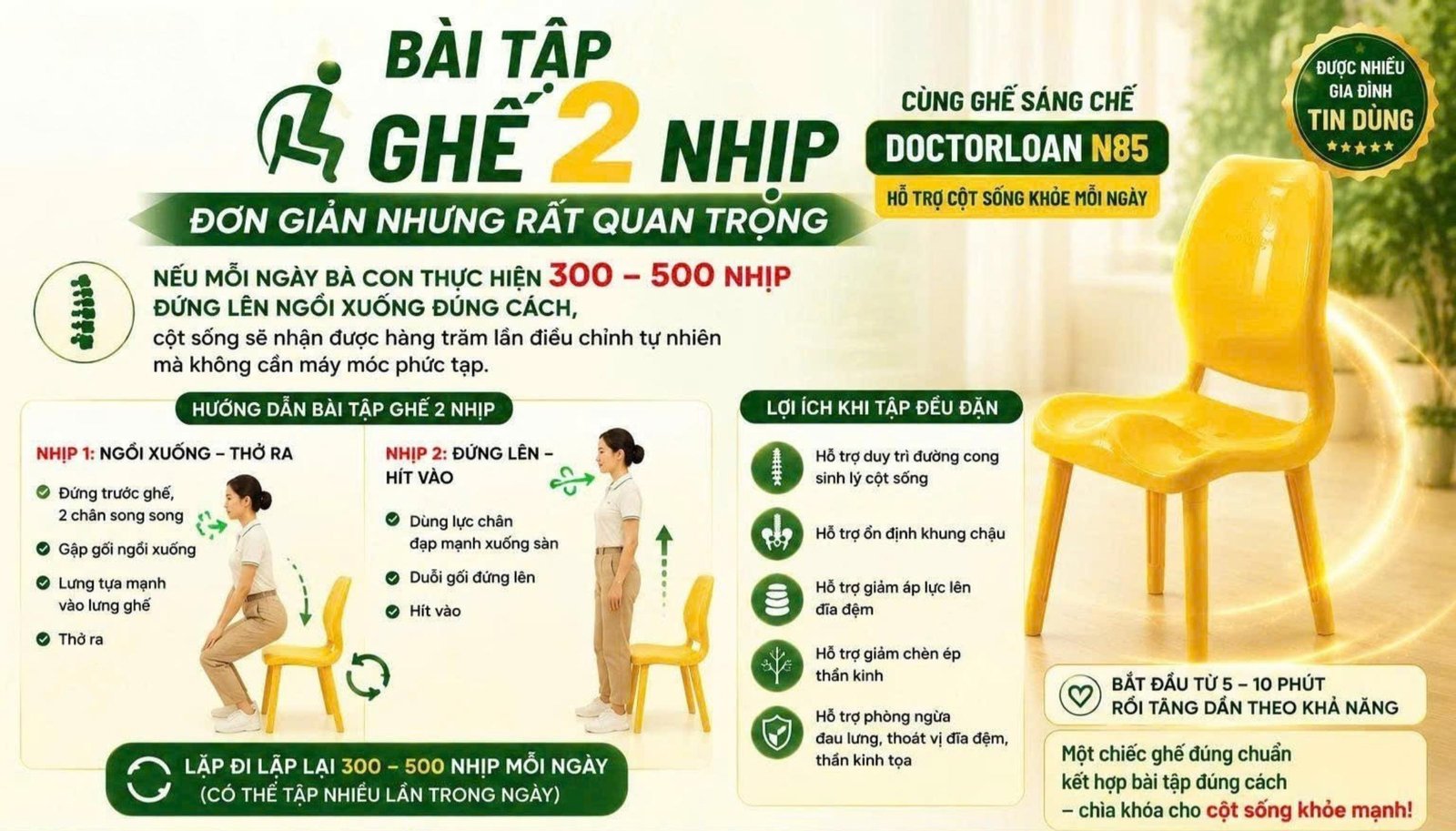 Hướng dẫn bài tập ghế 2 nhịp cùng ghế sáng chế DOCTORLOAN N85